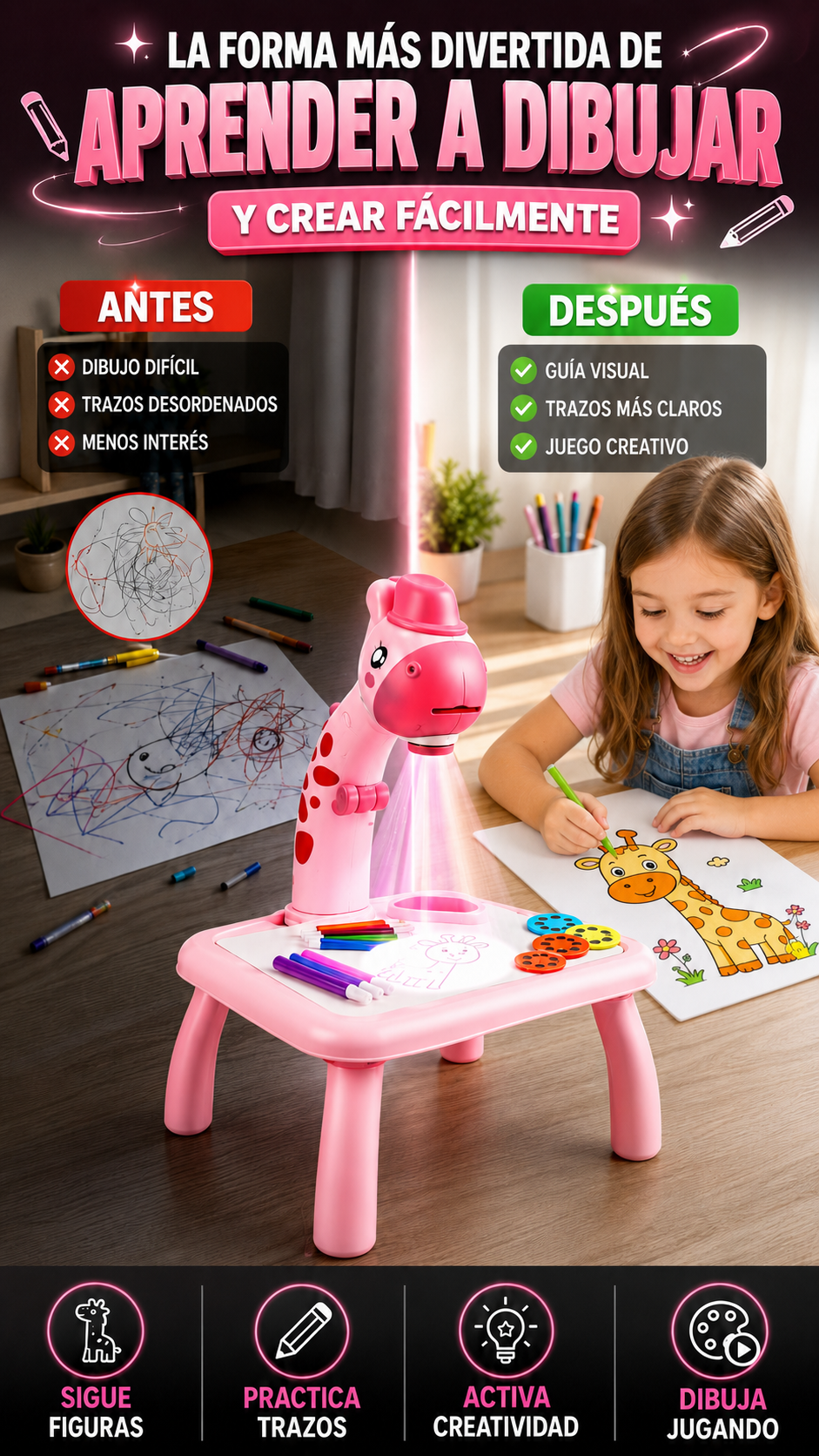 Mesa de Dibujo Infantil con Proyector LED — Ayuda a crear dibujos fácilmente