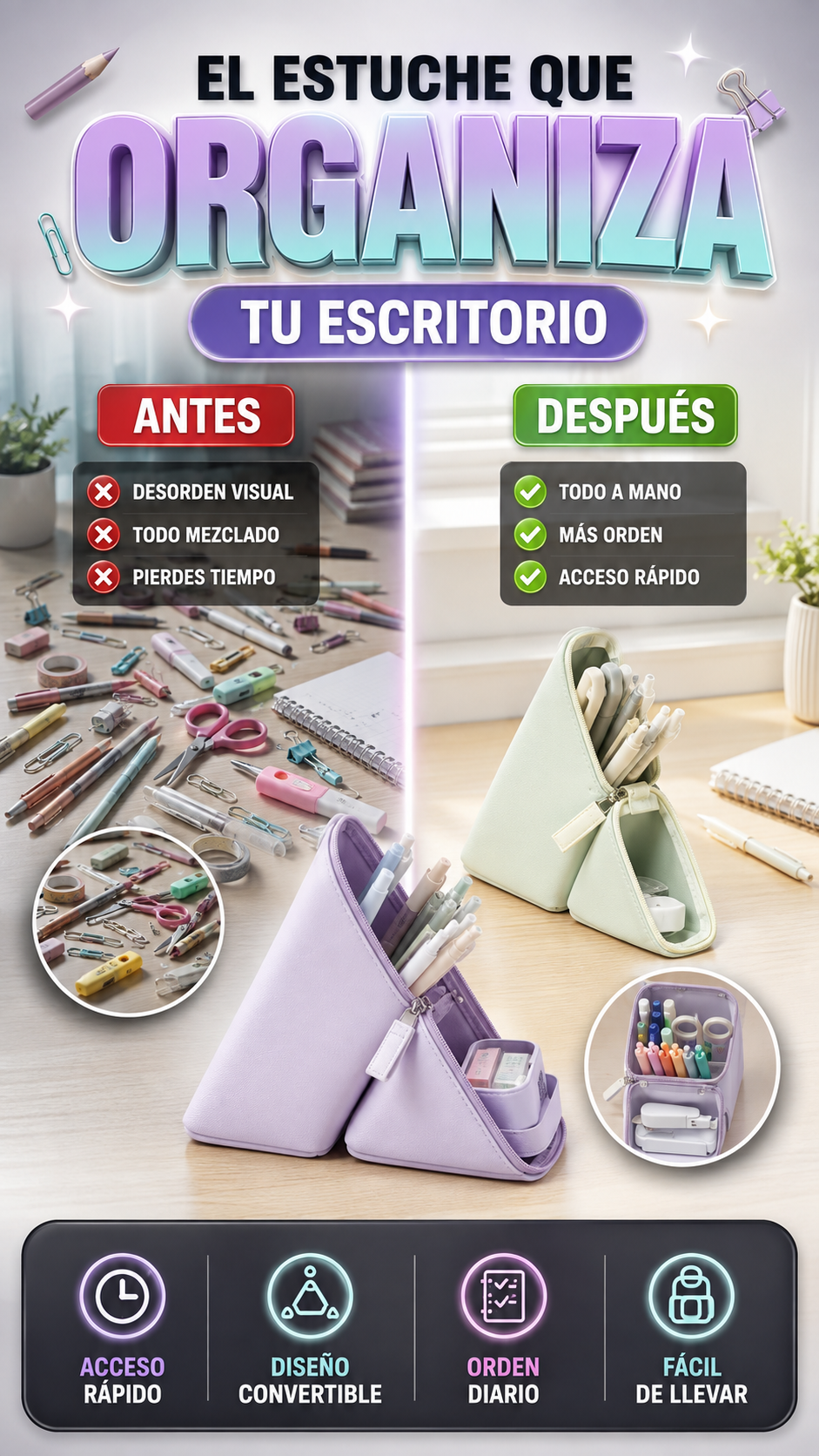 Estuche Multifuncional para Lápices — Organiza tus útiles con facilidad