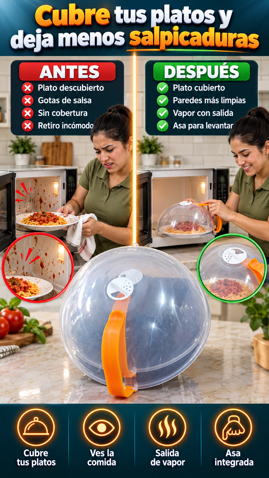 Tapa antisalpicaduras para cubrir tus alimentos al recalentar en microondas