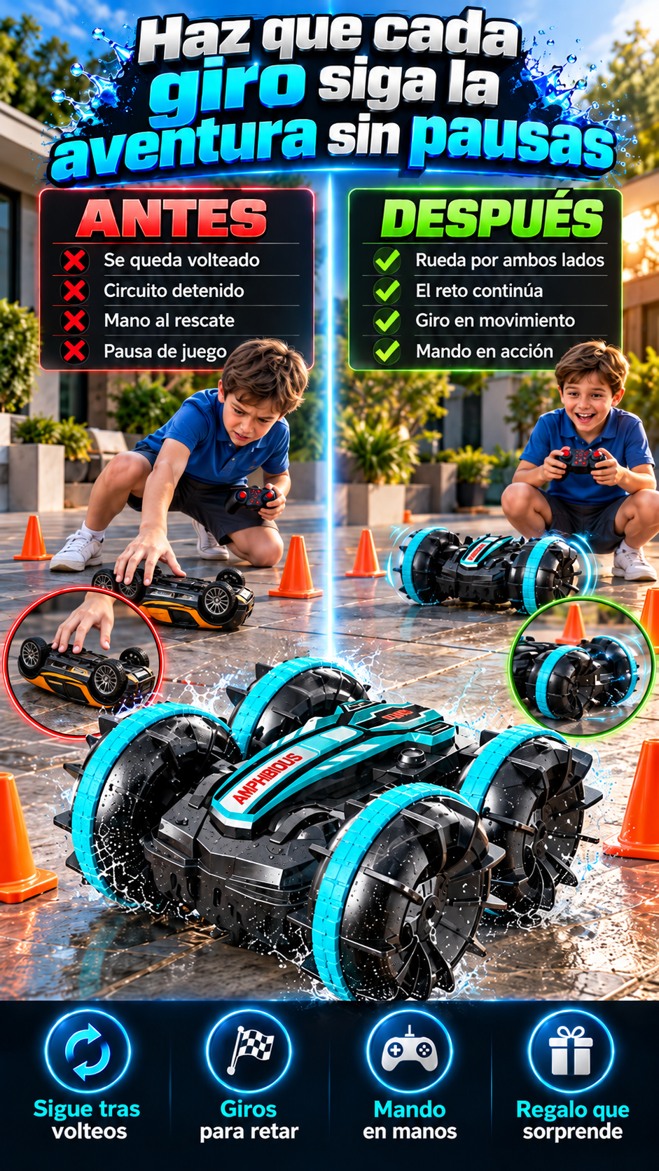 Carro anfibio RC — Convierte cada giro y volteo en una aventura sin pausas