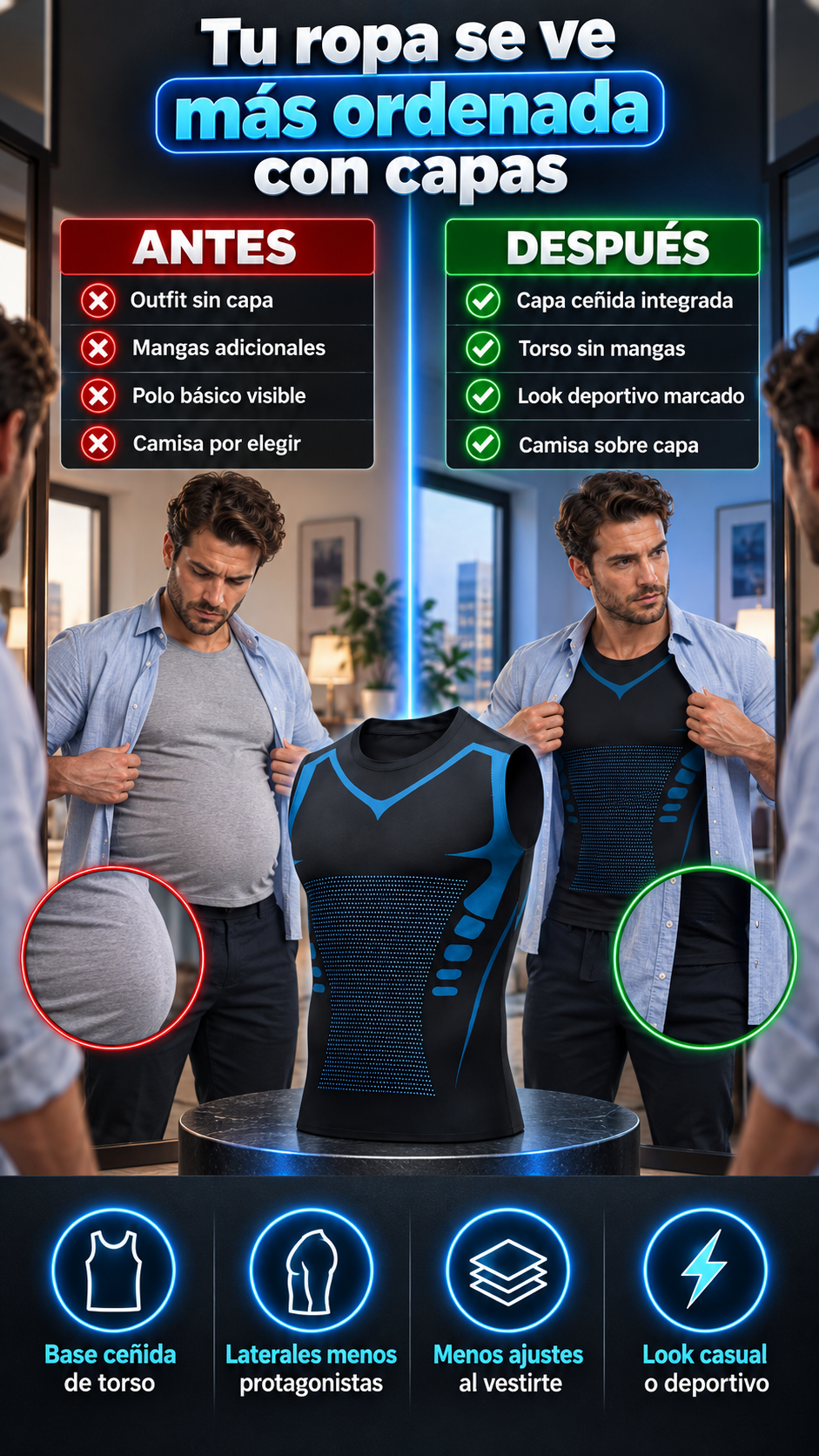 Bividí masculino de ajuste ceñido para el torso — Siente más seguridad en tu look diario