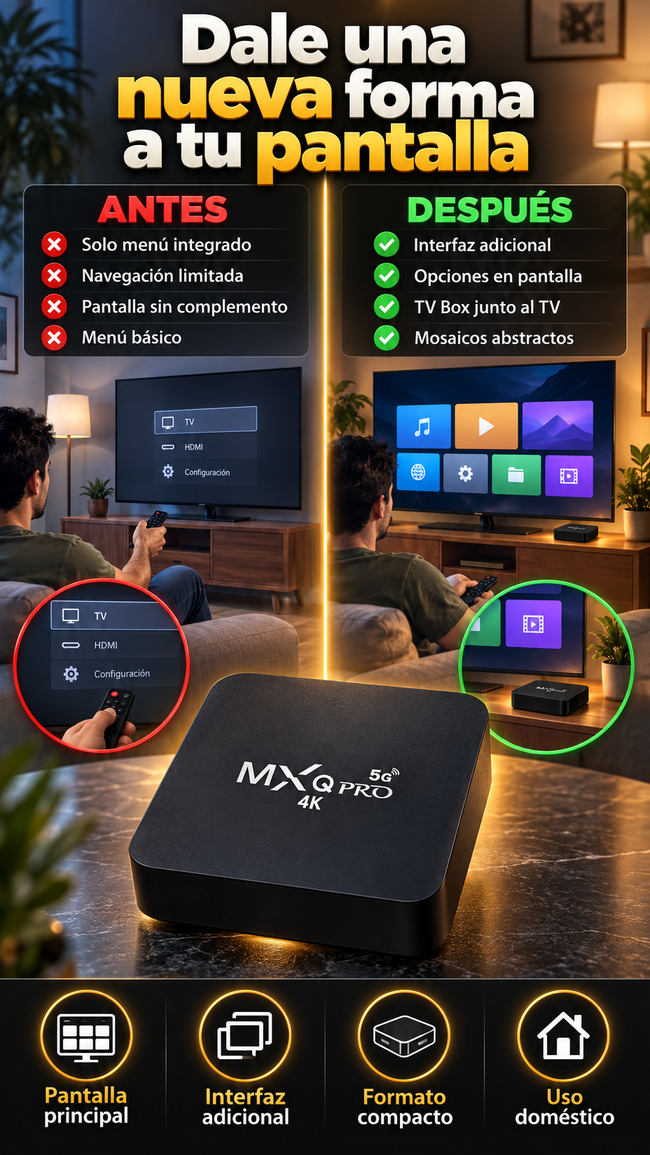 TV Box Android MXQ Pro 5G 4K — interfaz multimedia adicional para tu televisor