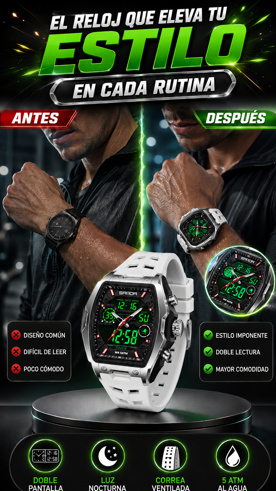 Reloj Deportivo SANDA 6235 Analógico-Digital — Estilo imponente para cada día