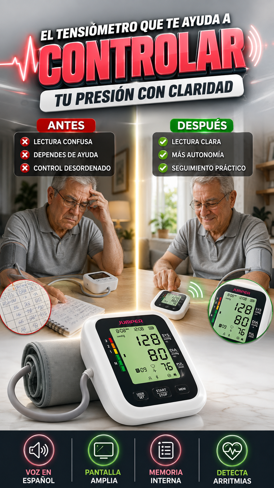 Tensiómetro Digital de Brazo con Voz en Español — Controla tu presión con claridad