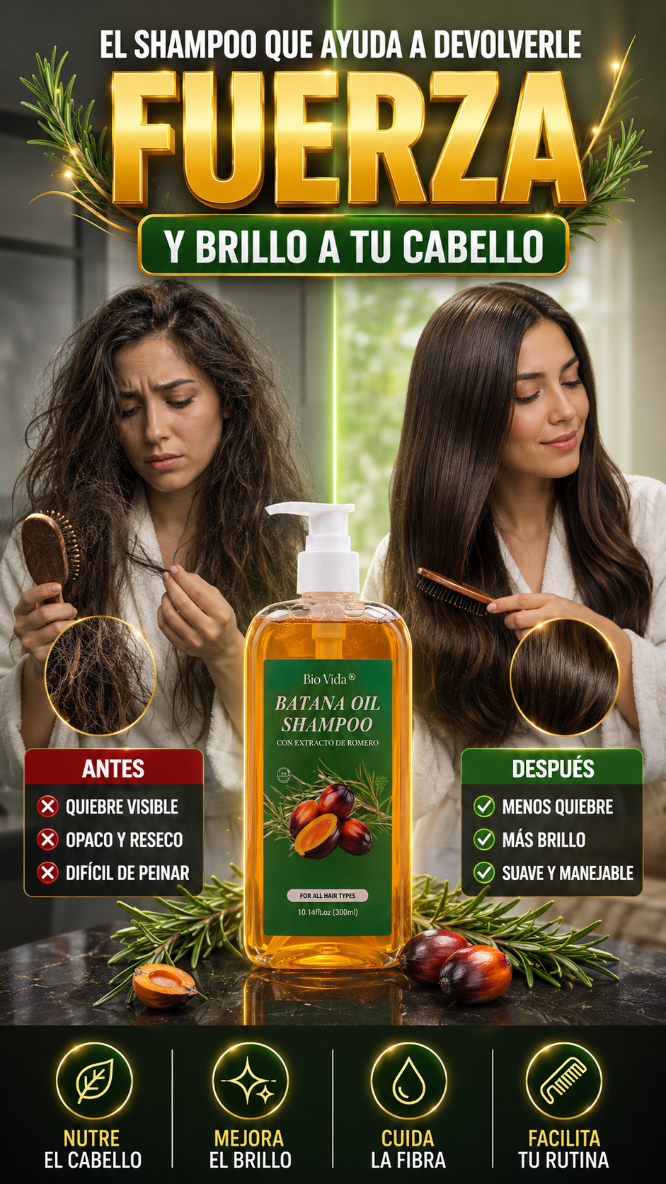Shampoo Bio Vida de Aceite de Batana y Romero — Fortalece y revitaliza tu cabello