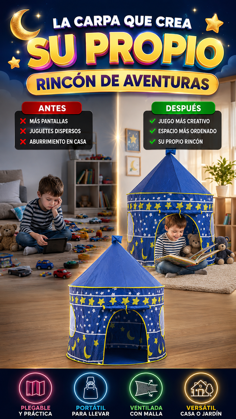 Carpa Castillo Infantil Plegable Portátil — Crea su rincón de aventuras