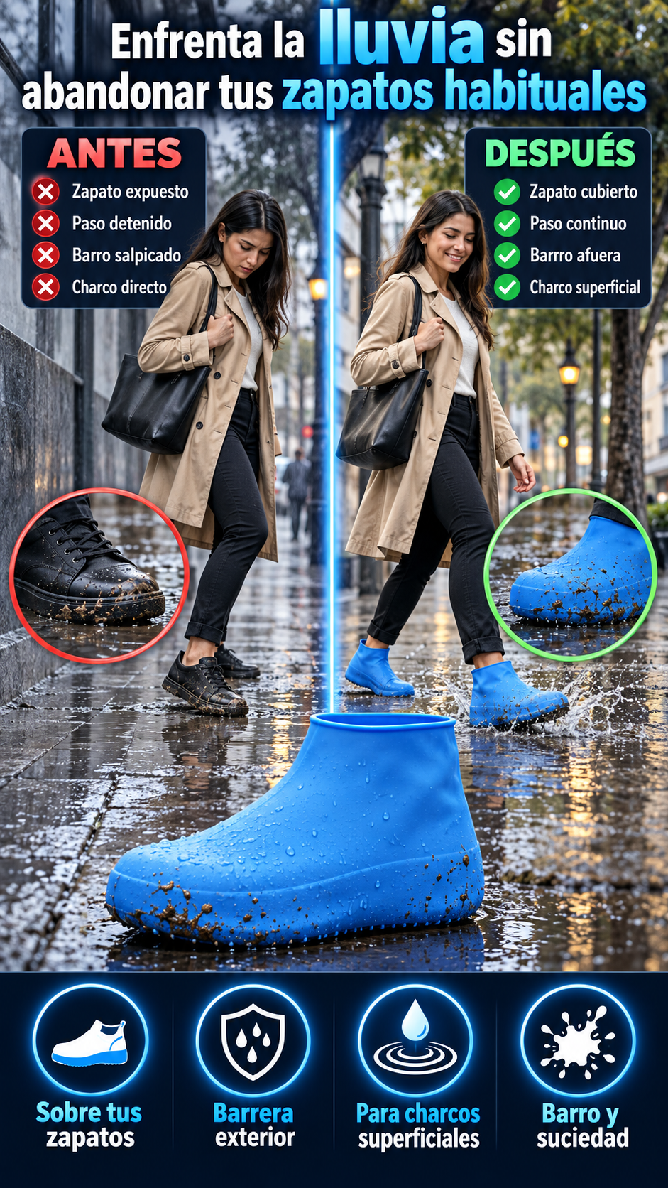 Cubre calzado impermeable — Enfrenta la lluvia y los charcos sin dejar de usar tus zapatos habituales