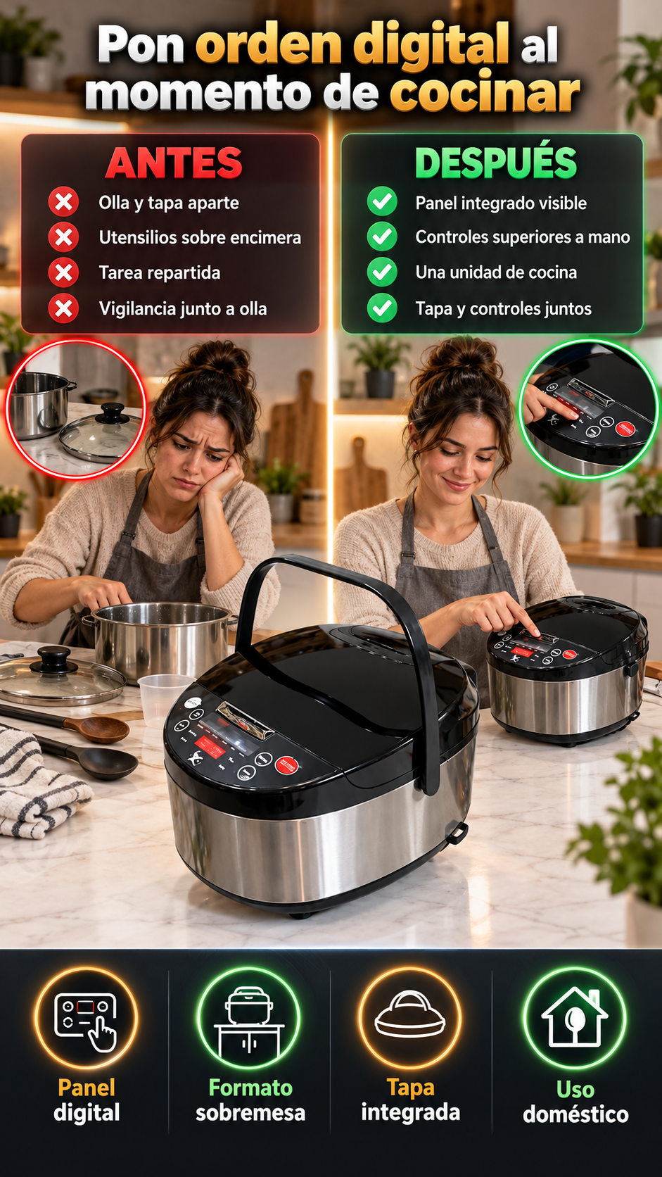 Olla Arrocera y Multifuncional Digital Y9100 para arroz y preparaciones domésticas