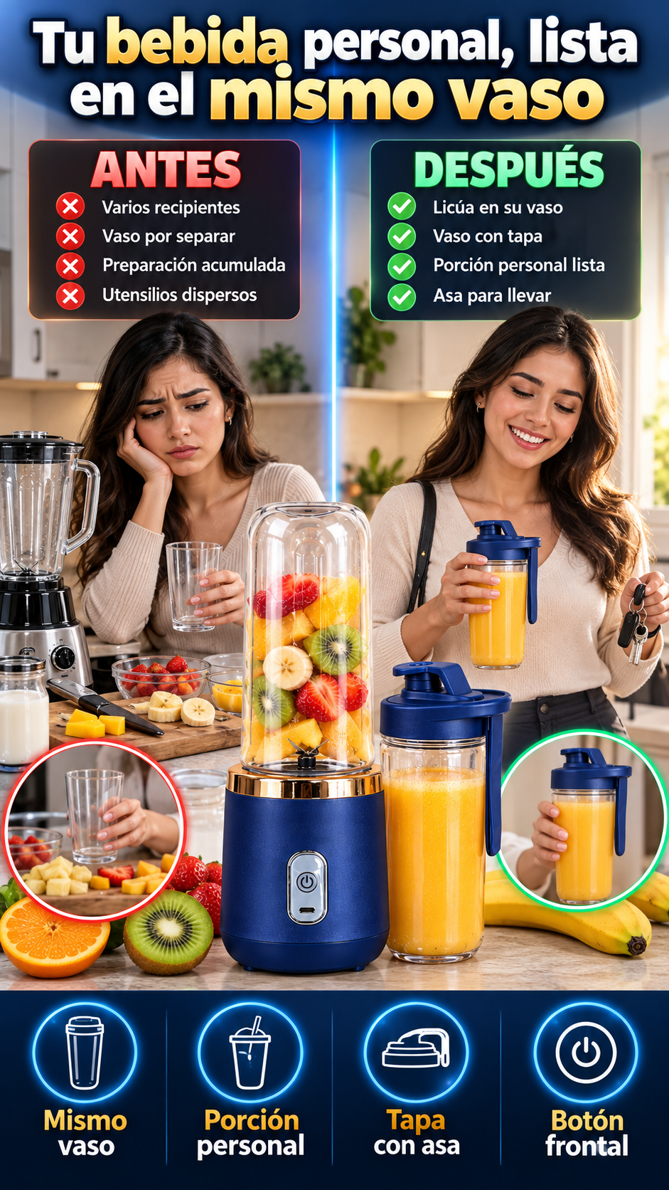 Licuadora portátil YE-07 — Prepara tu bebida personal y llévala en el mismo vaso