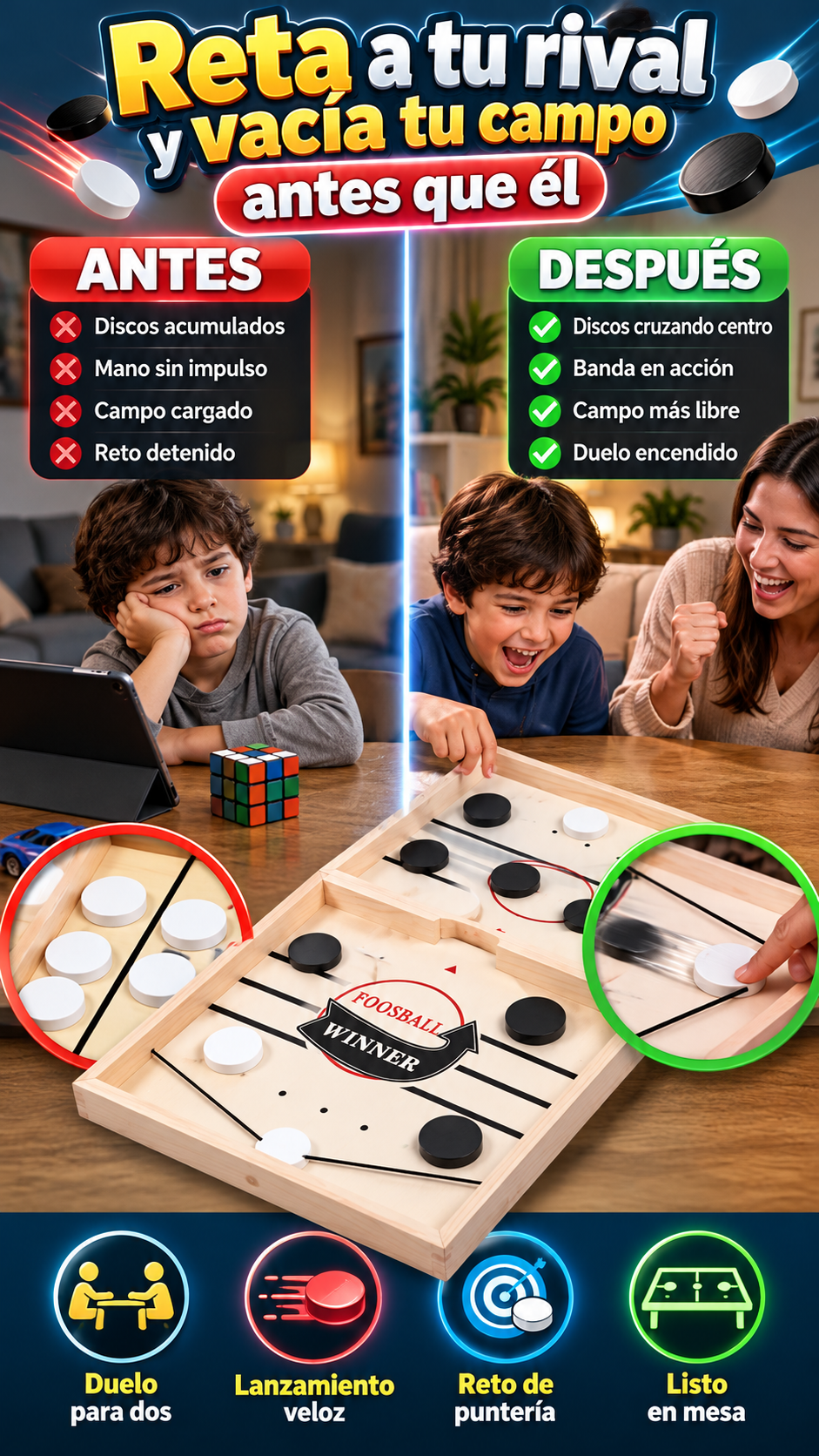 Juego de Mesa Sling Puck — Reta a tu rival y vacía tu campo antes que él