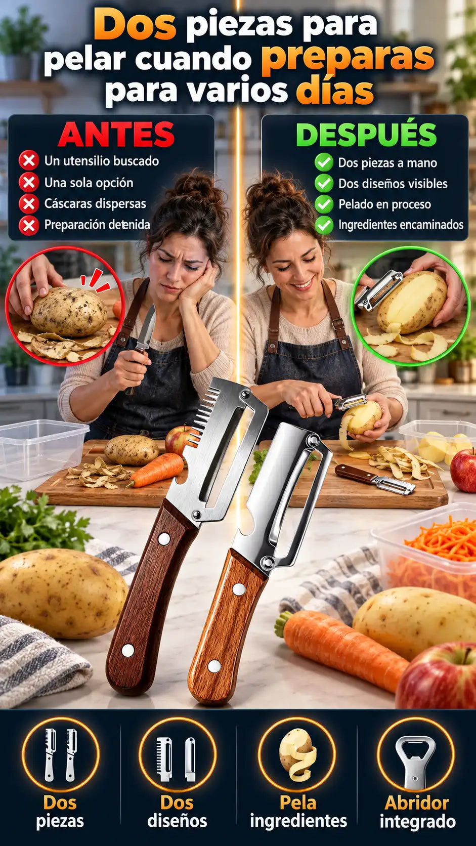 Set de 2 piezas para pelar cuando preparas ingredientes para los próximos días