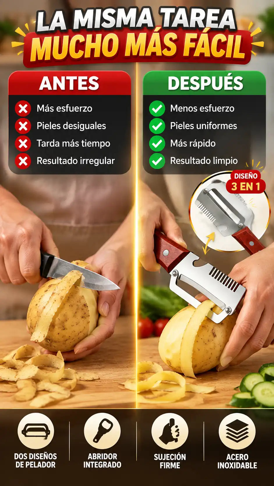 Set de 2 peladores con abridor para pequeños negocios de comida que buscan evitar interrupciones al preparar pedidos