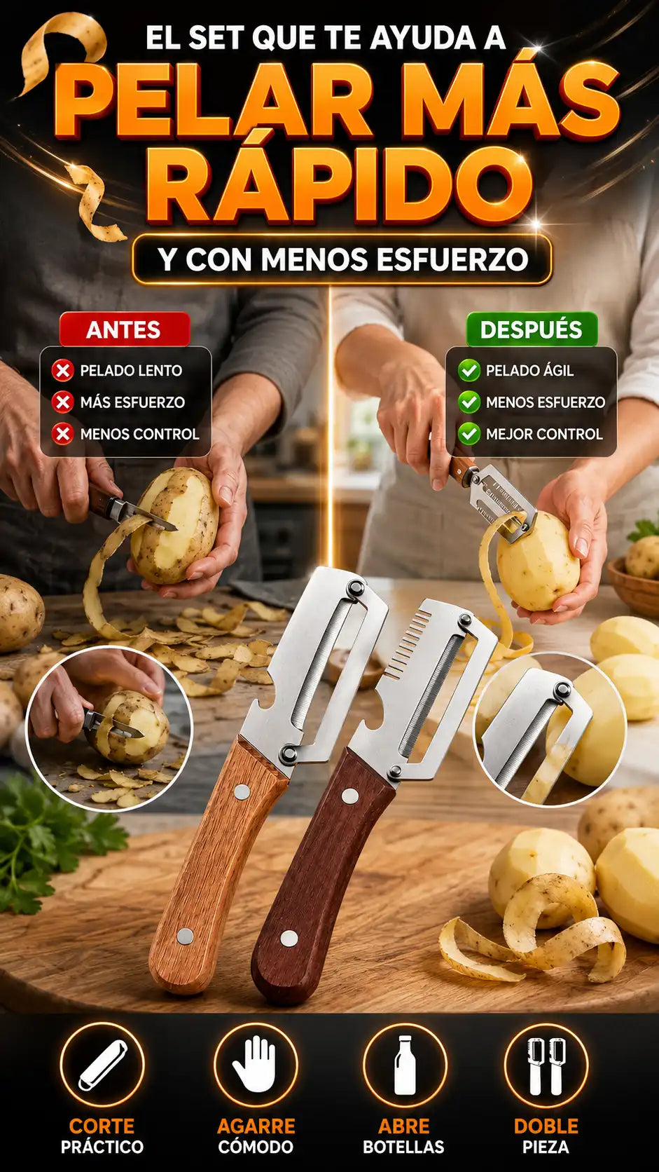 Set de Pelador y Abridor de 2 Piezas — Pela y abre con facilidad