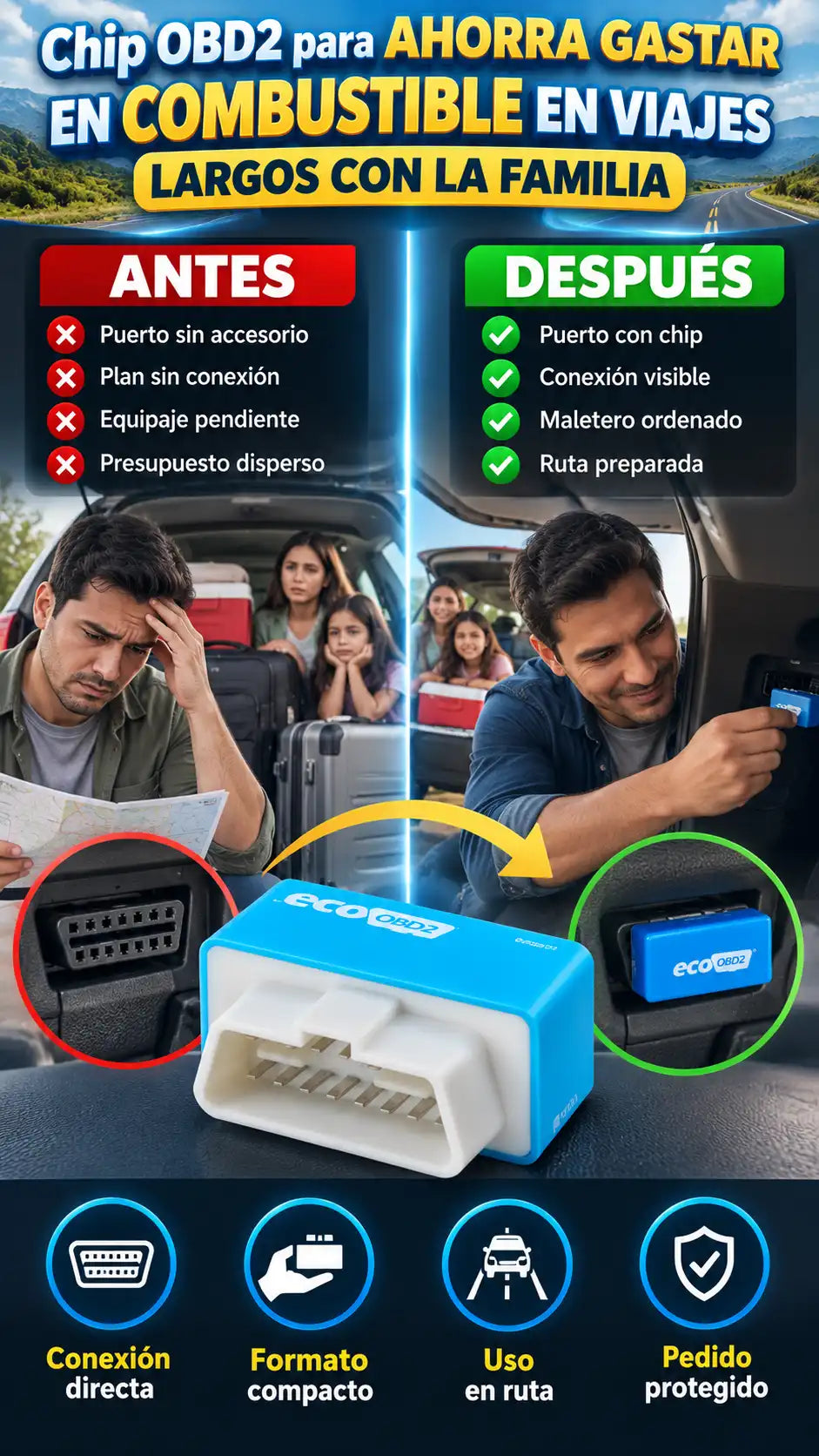 Chip OBD2 para AHORRA GASTAR EN COMBUSTIBLE EN VIAJES LARGOS CON LA FAMILIA