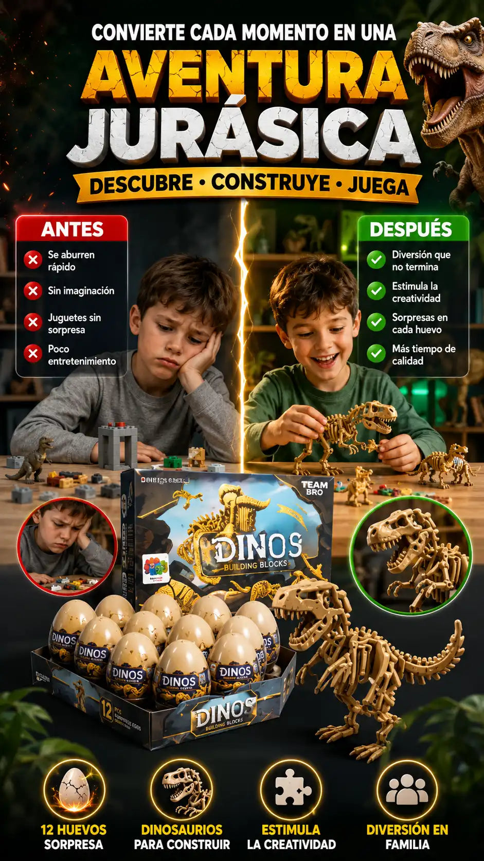 Set de 12 Huevos Sorpresa de Dinosaurios — Diversión creativa en cada armado