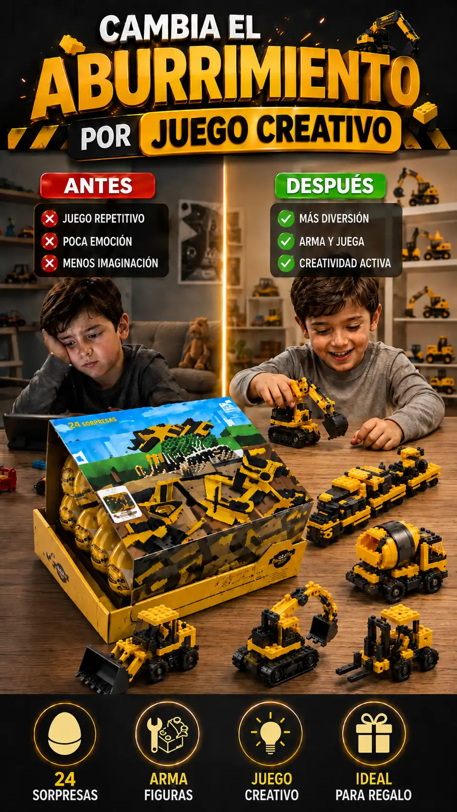 Set de 24 Huevos Sorpresa de Máquinas de Construcción — Arma, juega y crea historias