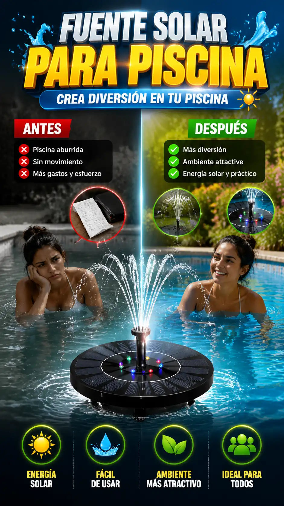 Fuente Solar para Piscina — Crea diversión en tu piscina
