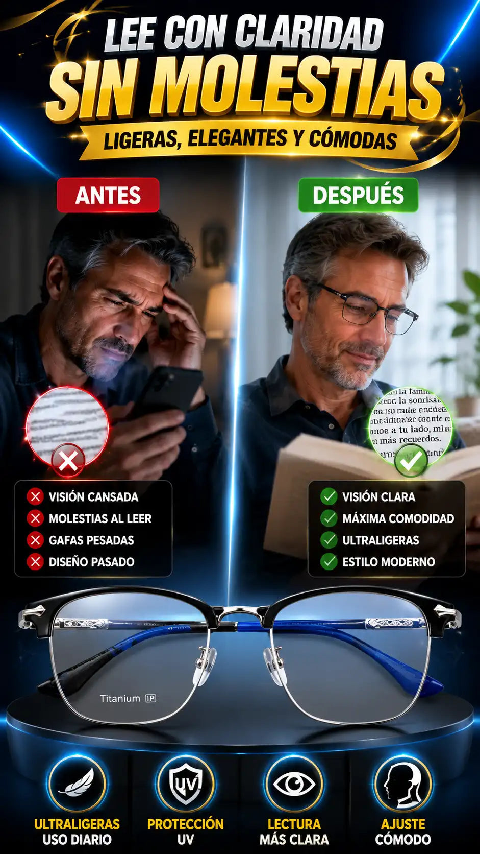 Gafas de Lectura con Montura de Titanio — Lee cómodo y con estilo