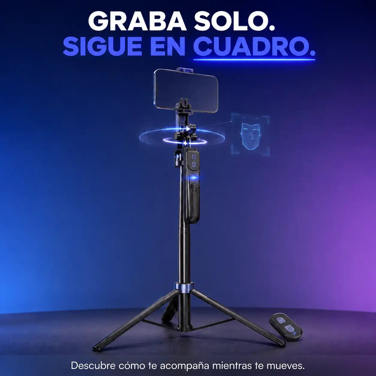 Trípode con Seguimiento Facial 360° de 1.8 m — Graba solo y siempre encuadrado