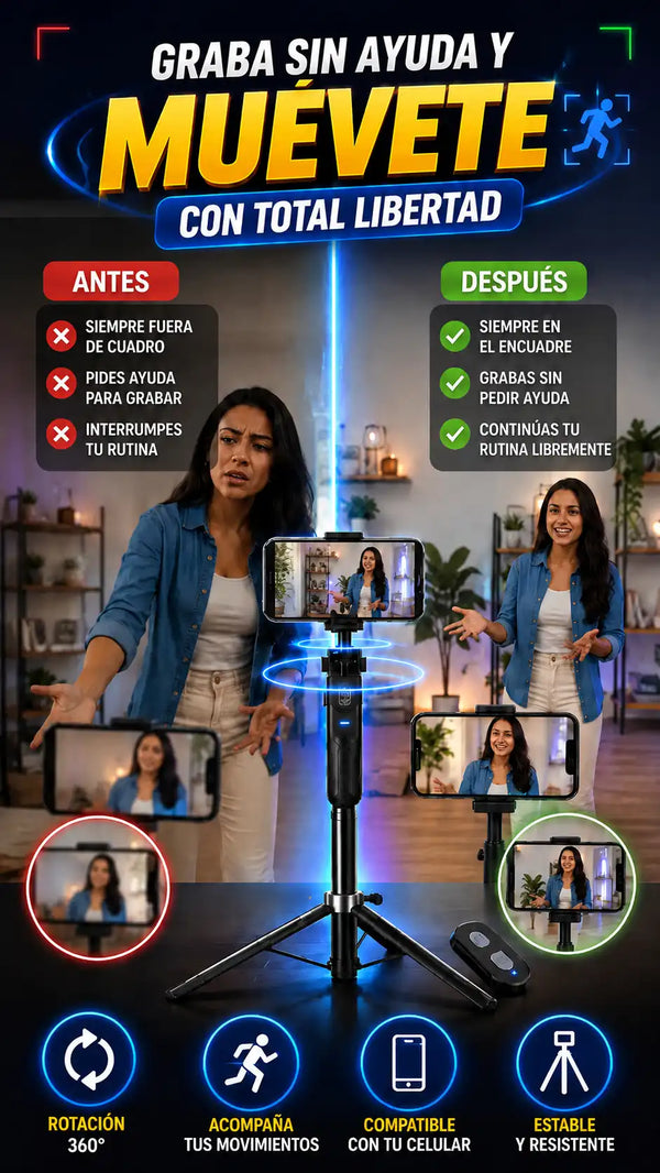 Trípode para grabar Contenido de 1.8 m Rotación 360 — Graba solo y siempre encuadrado