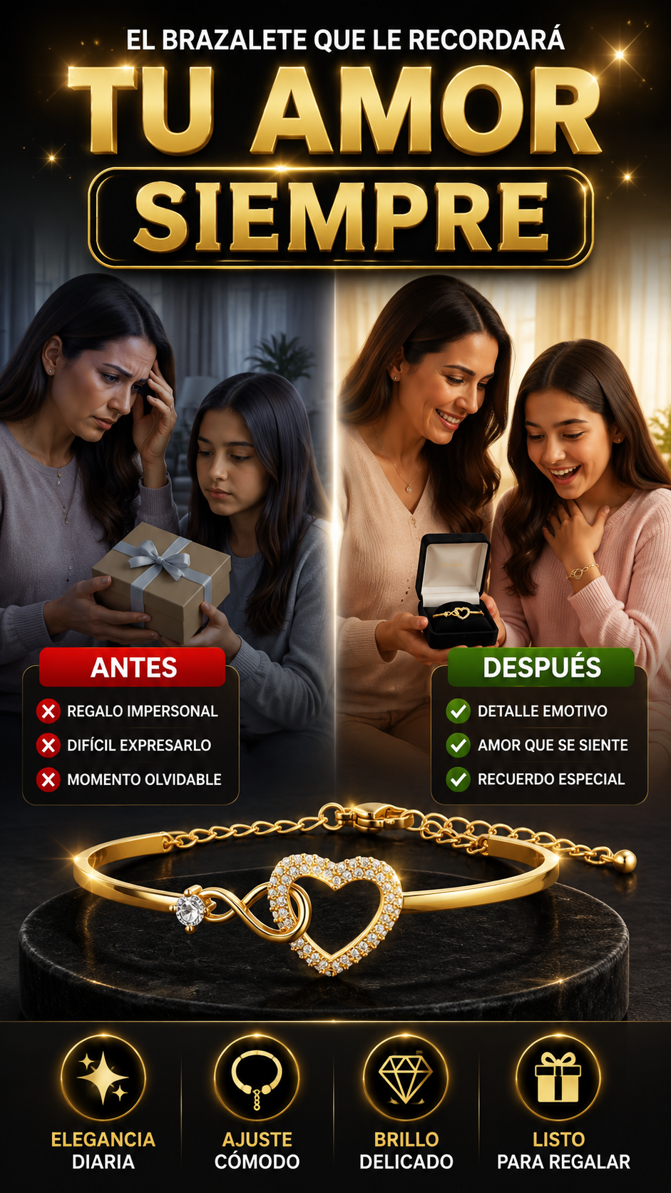 Brazalete Rígido Corazón e Infinito — Un recuerdo de amor eterno