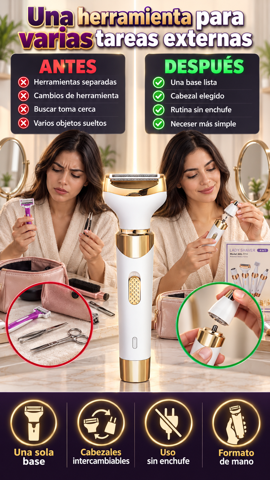 Afeitadora Lady Shaver 4 en 1 para mujeres: arreglo corporal externo y detalles de precisión
