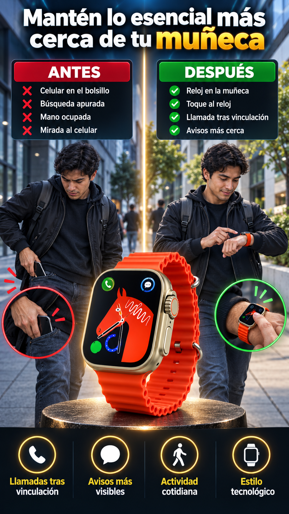 Smartwatch S8 Ultra Max para llamadas Bluetooth y avisos tras vincularlo con tu teléfono