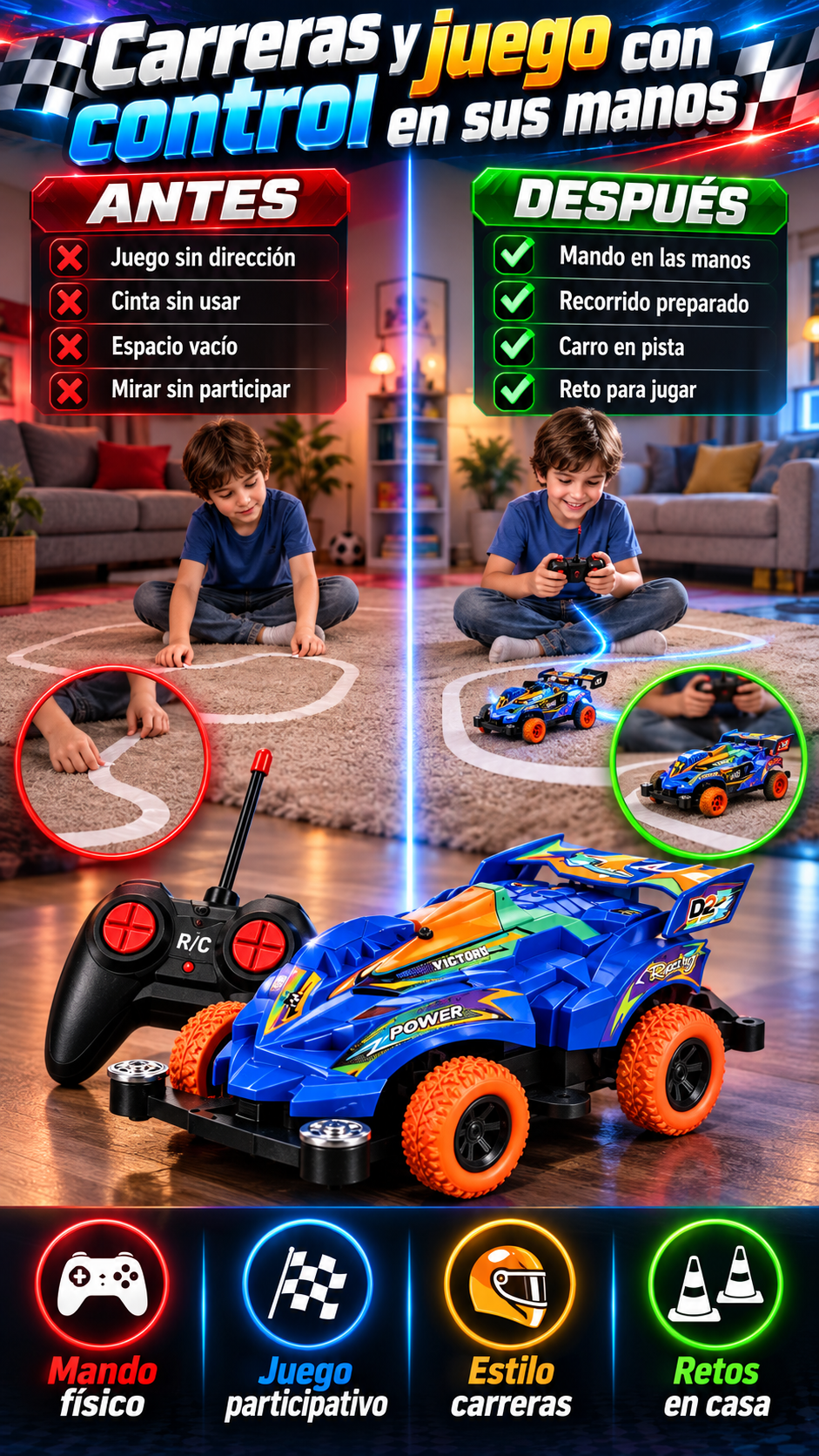 Carro a control remoto para niños que disfrutan las carreras y el juego recreativo