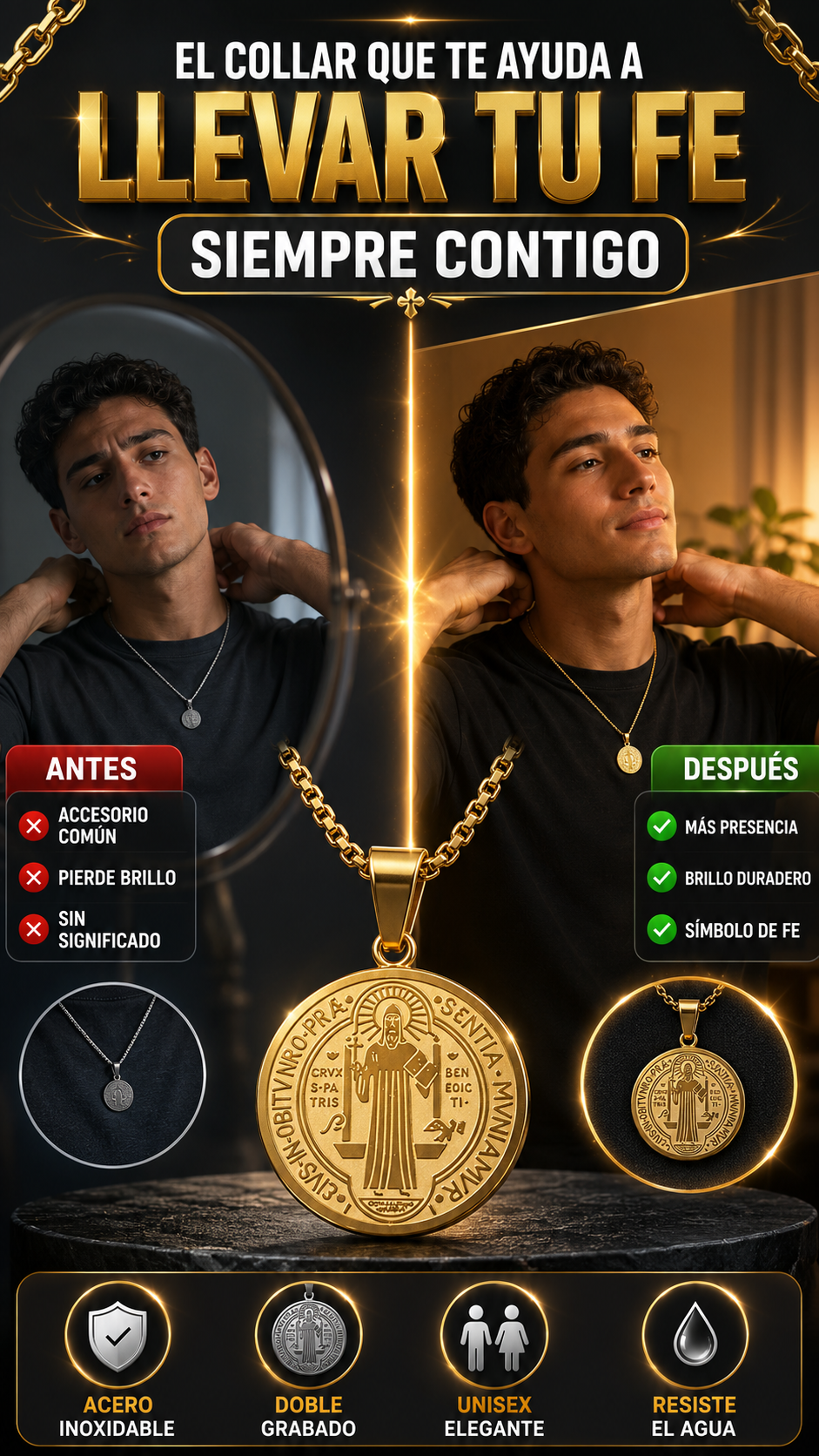 Collar con Medalla de San Benito — Lleva tu fe siempre contigo
