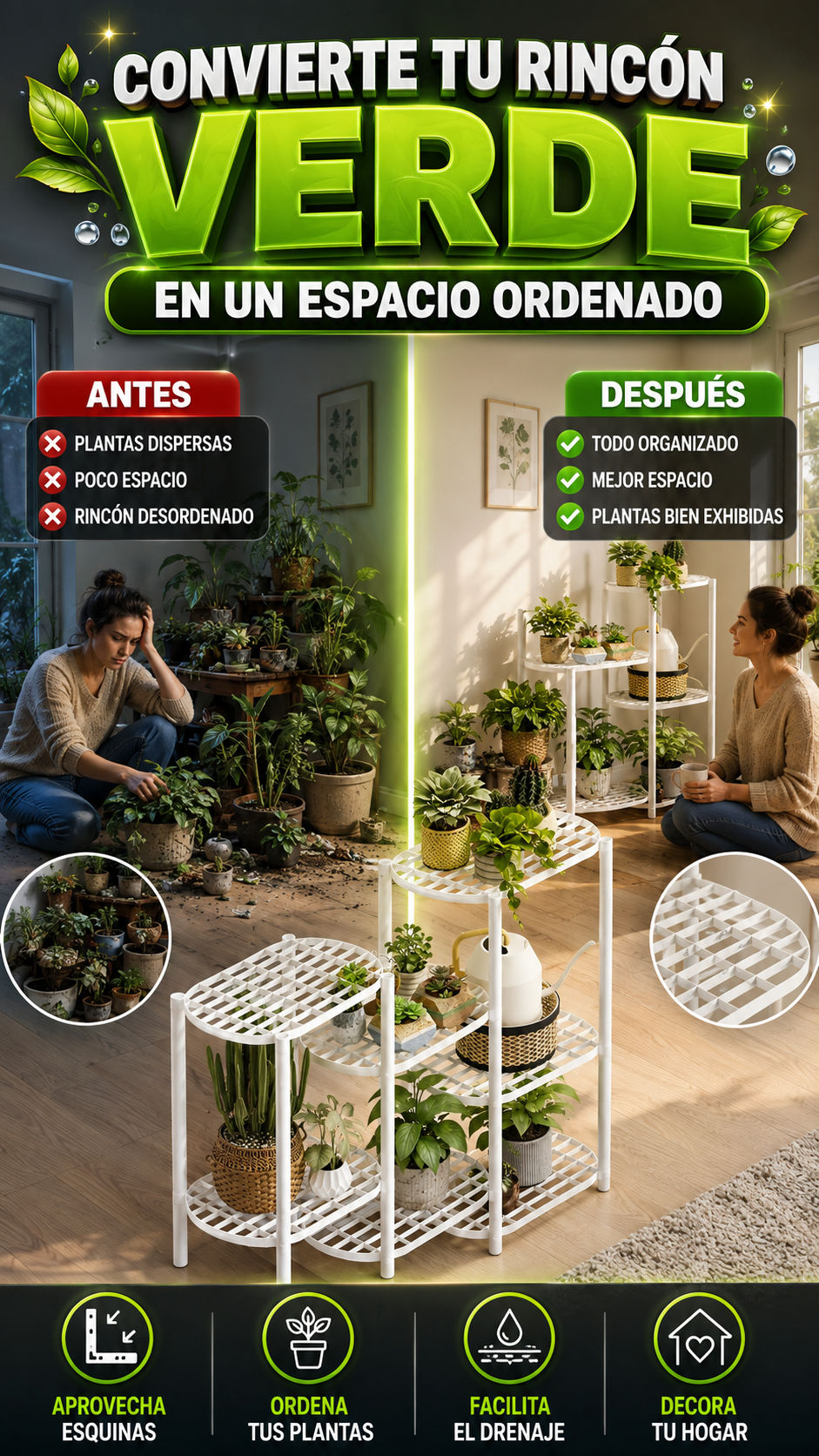 Estante Macetero Organizador Modular de 6 Niveles — Ordena tus plantas aprovechando el espacio