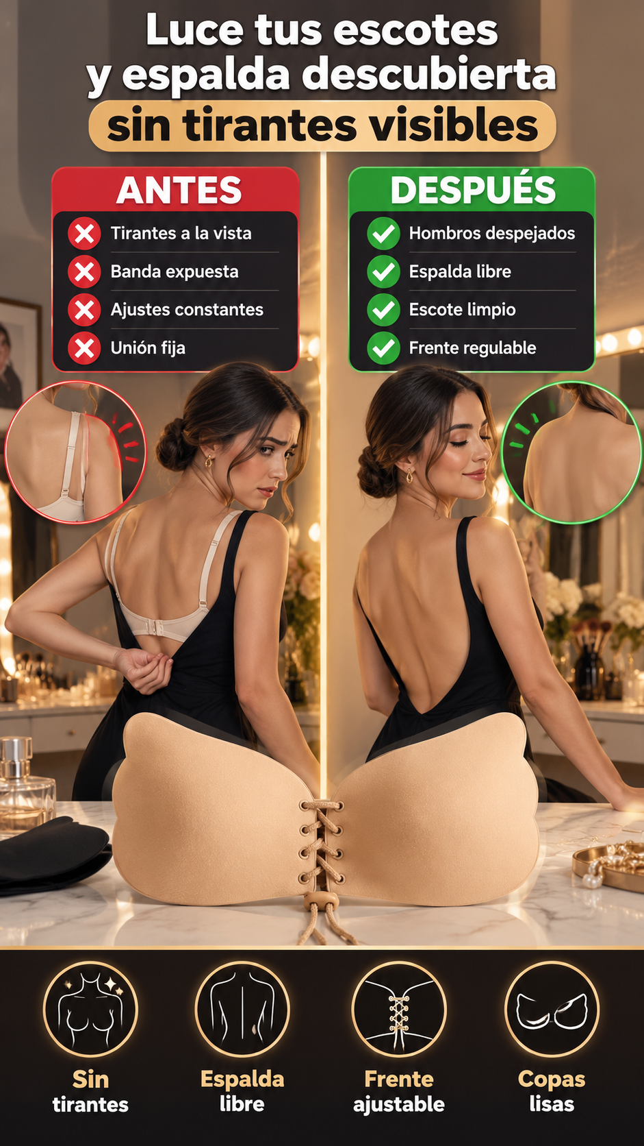 Brassier adhesivo tipo alas — Luce tus escotes y espalda descubierta sin tirantes visibles