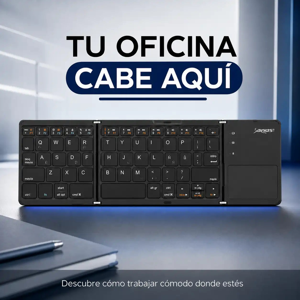 Teclado Inalámbrico Plegable con Panel Táctil — Escribe cómodo donde estés