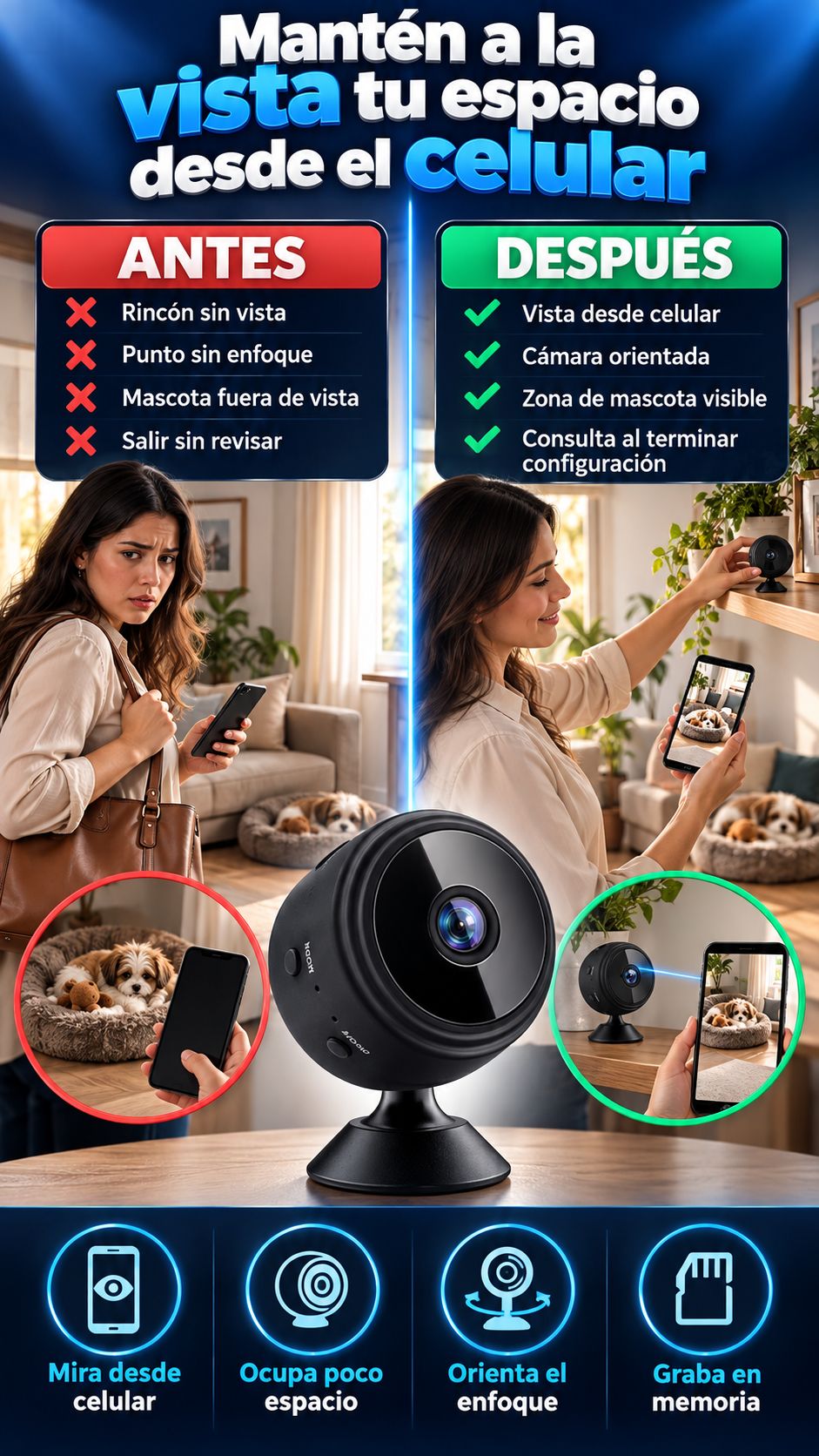Cámara Mini A9 WiFi — Mantén a la vista tu hogar, negocio o mascotas desde el celular