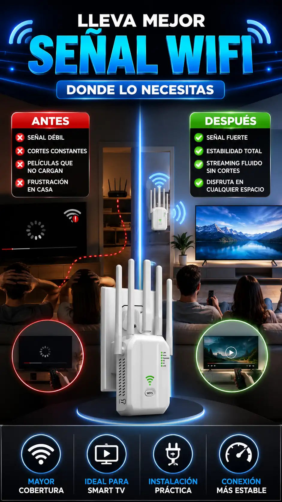 Repetidor WiFi 3 en 1 1600 Mbps KNUP-3015 — Más señal donde ves tus series