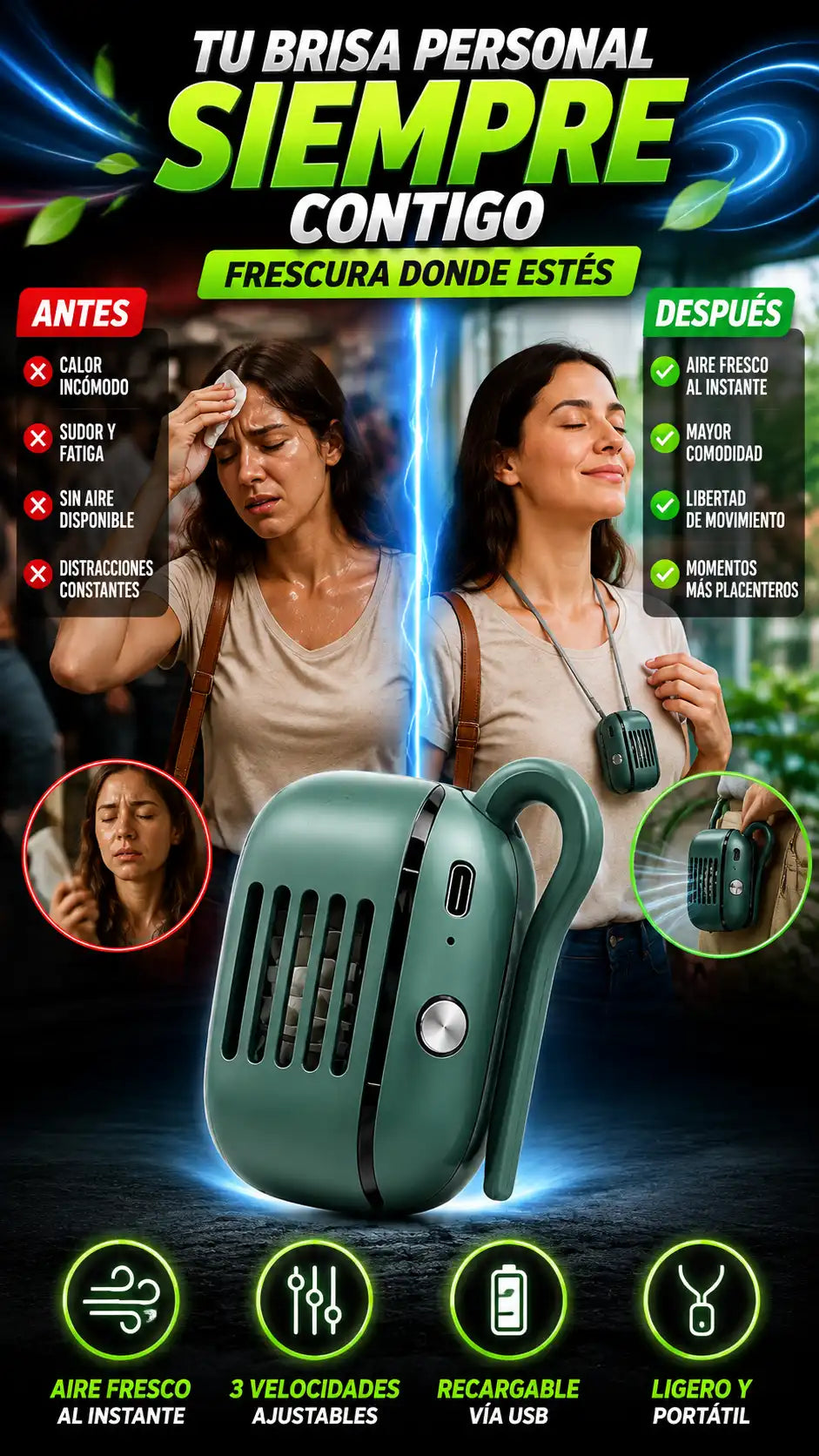 Mini Ventilador Portátil Recargable — Disfruta aire fresco donde estés