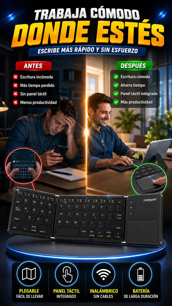 Teclado Inalámbrico Plegable con Panel Táctil — Escribe cómodo donde estés