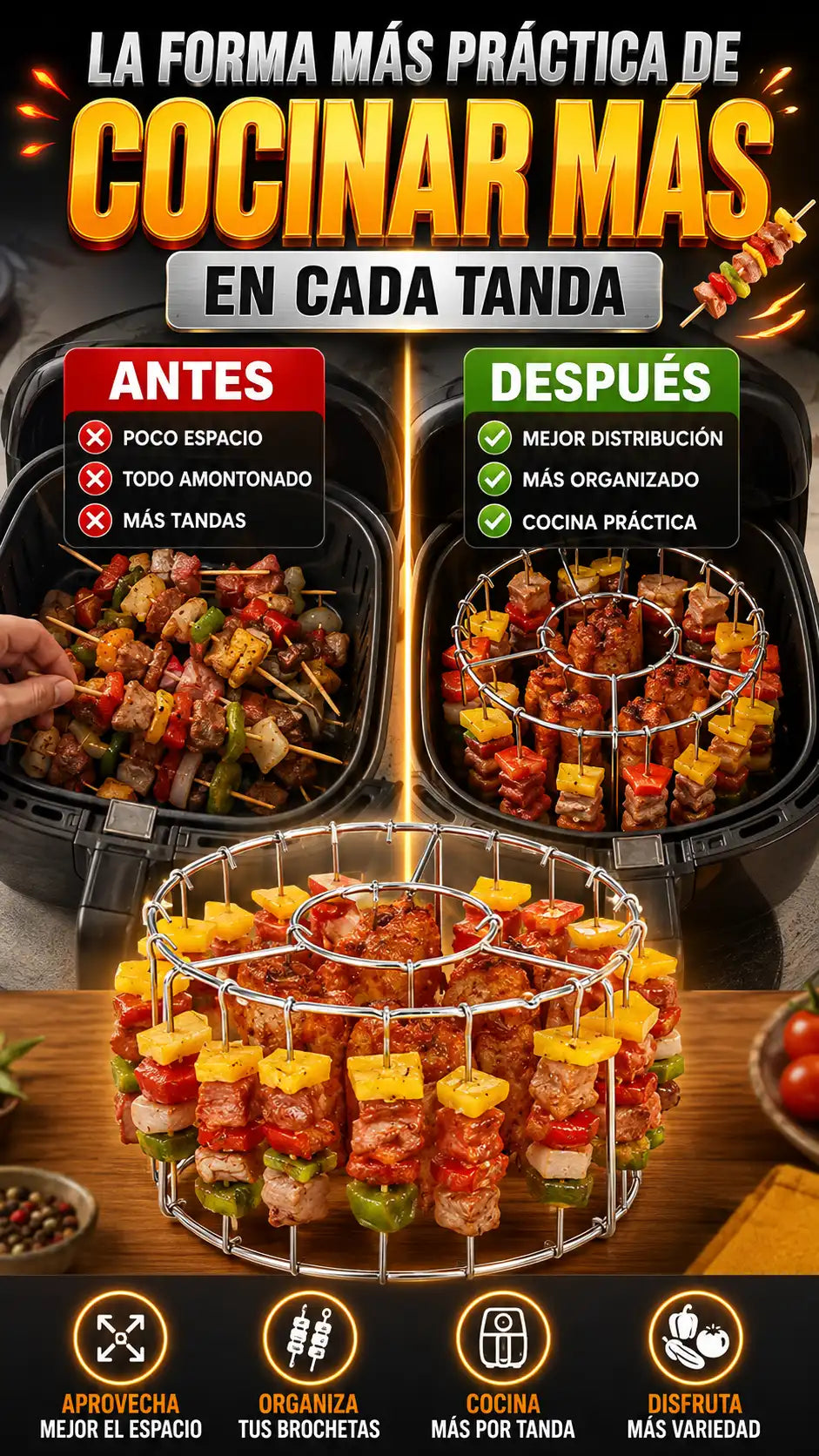 Soporte Vertical para Brochetas de Acero Inoxidable — Cocina más y de forma uniforme